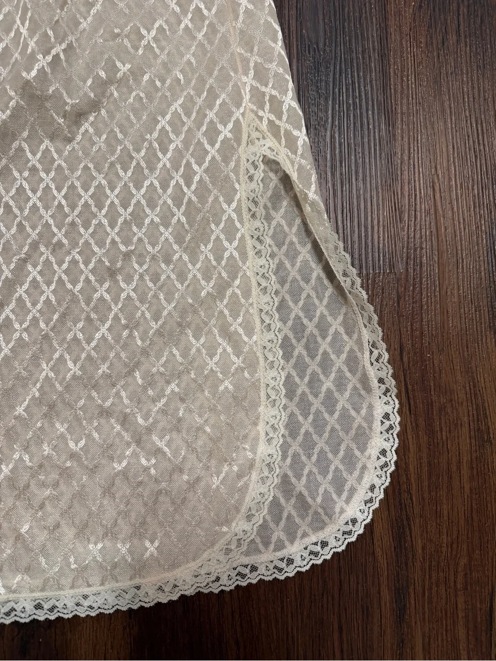 Vintage 80s Undercover Wear Sheer Lace Half Slip Champagne Lingerie Side Slit